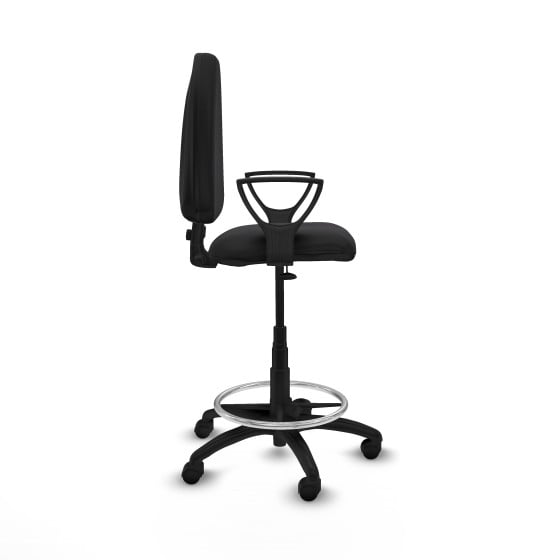 Taburete Aýna CP similpiel negro brazos fijos base poliamida ruedas nailon 50mm