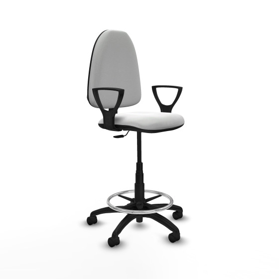 Taburete Aýna CP bali blanco brazos fijos base poliamida ruedas nailon 50mm