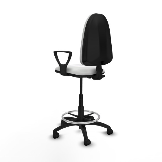 Taburete Aýna CP bali blanco brazos fijos base poliamida ruedas nailon 50mm