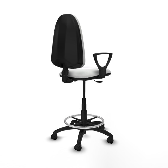 Taburete Aýna CP bali blanco brazos fijos base poliamida ruedas nailon 50mm