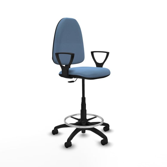 Taburete Aýna CP bali azul cielo brazos fijos base poliamida ruedas nailon 50mm