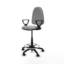 Taburete Aýna CP bali gris claro brazos fijos base poliamida ruedas nailon 50mm