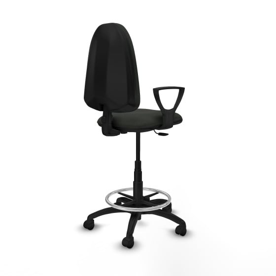 Taburete Aýna CP bali negro brazos fijos base poliamida ruedas nailon 50mm