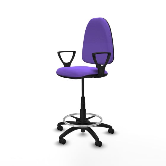 Taburete Aýna CP bali lila brazos fijos base poliamida ruedas engomadas 50mm