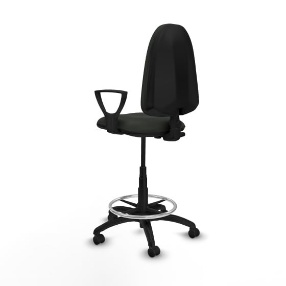 Taburete Aýna CP bali negro brazos fijos base poliamida ruedas engomadas 50mm