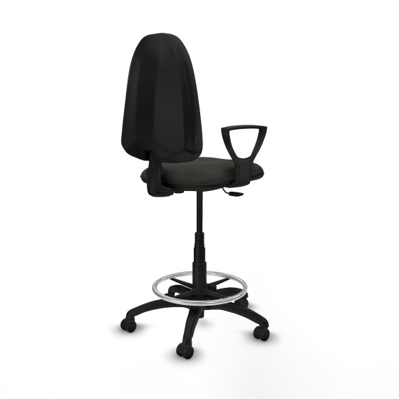Taburete Aýna CP bali negro brazos fijos base poliamida ruedas engomadas 50mm