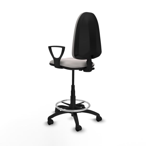 Taburete Aýna CP similpiel blanco brazos fijos base poliamida ruedas nailon 50mm