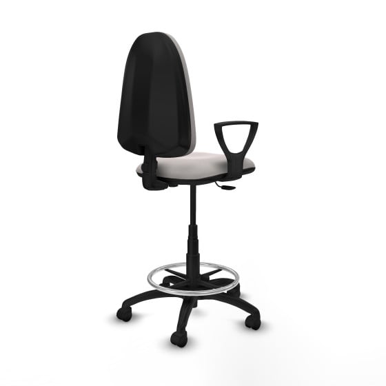 Taburete Aýna CP similpiel blanco brazos fijos base poliamida ruedas nailon 50mm