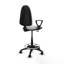 Taburete Aýna CP similpiel blanco brazos fijos base poliamida ruedas nailon 50mm
