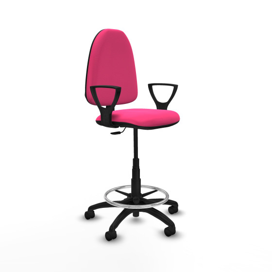Taburete Aýna CP similpiel rosa brazos fijos base poliamida ruedas nailon 50mm