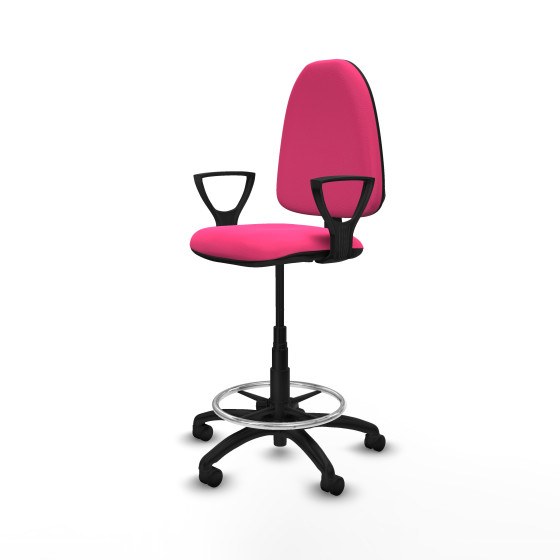 Taburete Aýna CP similpiel rosa brazos fijos base poliamida ruedas nailon 50mm