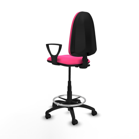 Taburete Aýna CP similpiel rosa brazos fijos base poliamida ruedas nailon 50mm