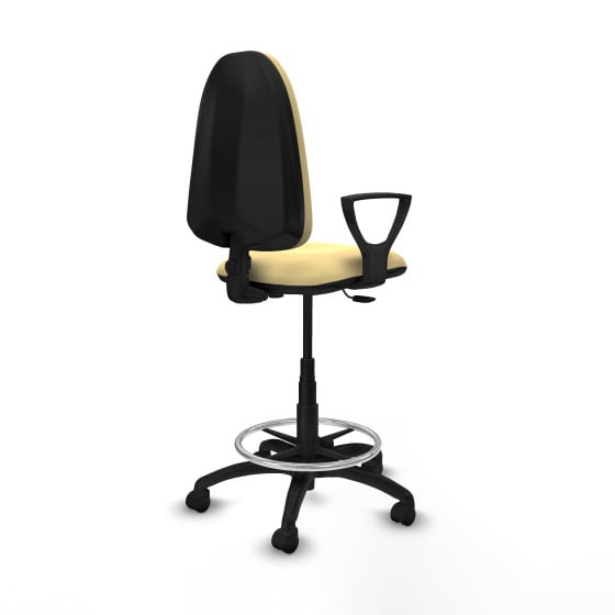 Taburete Aýna CP similpiel crema brazos fijos base poliamida ruedas nailon 50mm