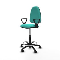 Taburete Aýna CP similpiel turquesa brazos fijos base poliamida ruedas nailon 50mm