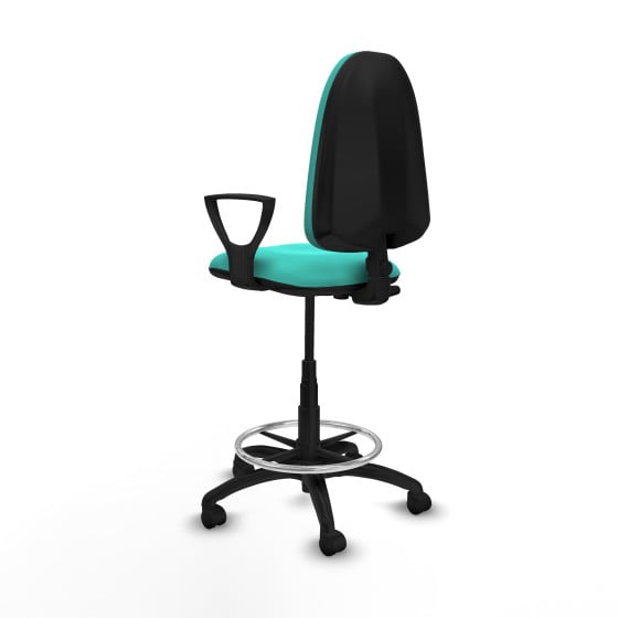 Taburete Aýna CP similpiel turquesa brazos fijos base poliamida ruedas nailon 50mm