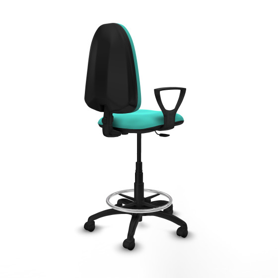 Taburete Aýna CP similpiel turquesa brazos fijos base poliamida ruedas nailon 50mm