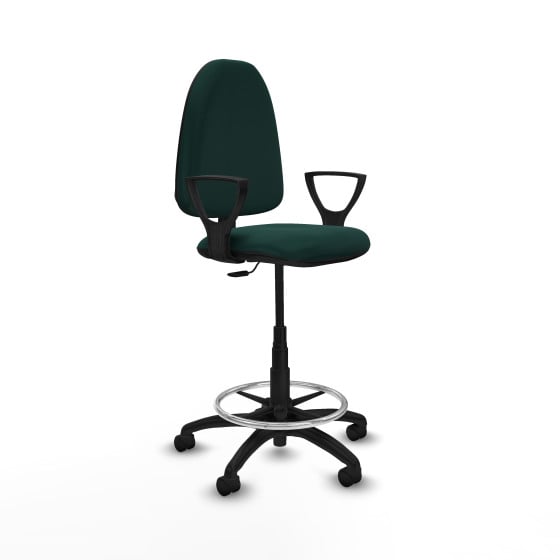 Taburete Aýna CP similpiel verde botella brazos fijos base poliamida ruedas nailon 50mm