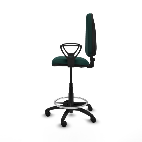 Taburete Aýna CP similpiel verde botella brazos fijos base poliamida ruedas nailon 50mm