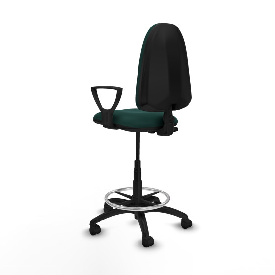 Taburete Aýna CP similpiel verde botella brazos fijos base poliamida ruedas nailon 50mm