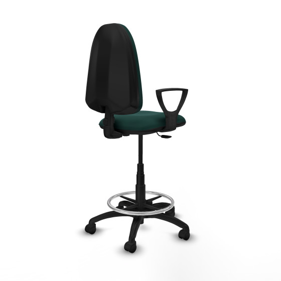 Taburete Aýna CP similpiel verde botella brazos fijos base poliamida ruedas nailon 50mm
