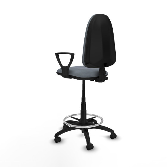 Taburete Aýna CP bali gris brazos fijos base poliamida ruedas engomadas 50mm