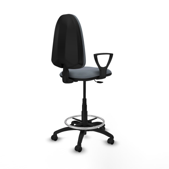 Taburete Aýna CP bali gris brazos fijos base poliamida ruedas engomadas 50mm