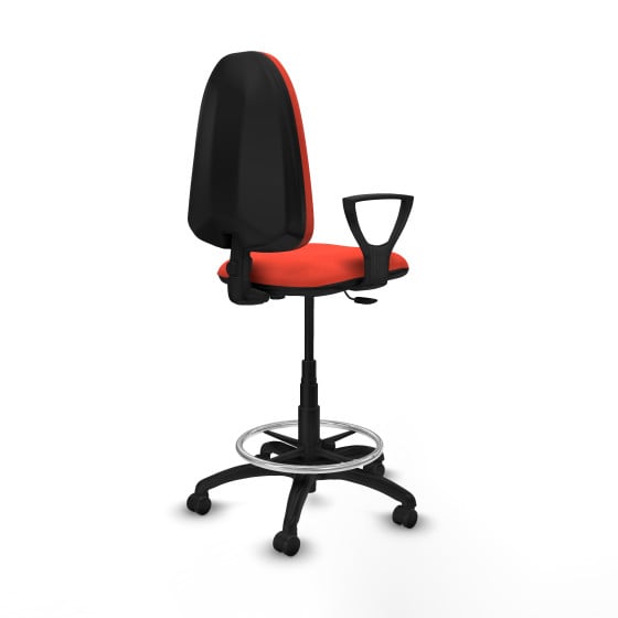 Taburete Aýna CP bali naranja oscuro brazos fijos base poliamida ruedas engomadas 50mm