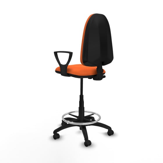Taburete Aýna CP bali naranja brazos fijos base poliamida ruedas engomadas 50mm