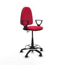 Taburete Aýna CP bali rojo brazos fijos base poliamida ruedas engomadas 50mm