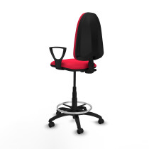 Taburete Aýna CP bali rojo brazos fijos base poliamida ruedas engomadas 50mm