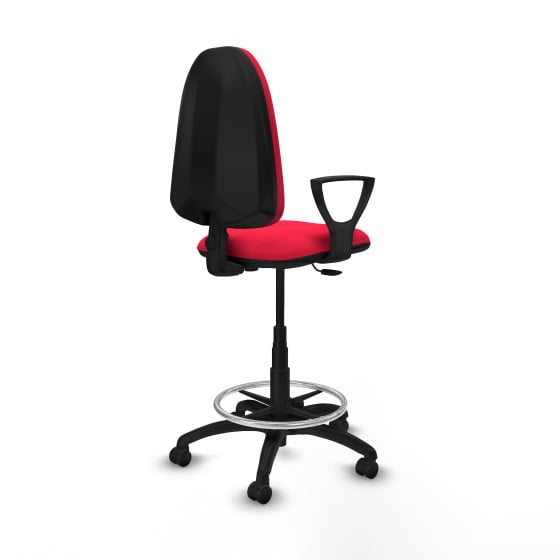 Taburete Aýna CP bali rojo brazos fijos base poliamida ruedas engomadas 50mm