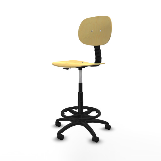 Taburete Tus contacto lama madera  base poliamida ruedas nailon 50mm aro nailon
