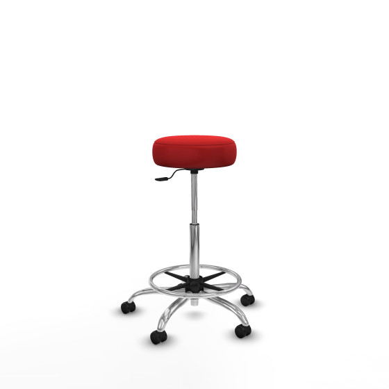 Tolosa giratorio similpiel rojo base cromada ruedas engomadas 50mm aro cromado
