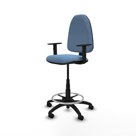 Taburete Aýna CP bali azul cielo brazos 1D base poliamida ruedas nailon 50mm