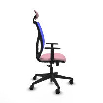 Motilla sincro malla azul bali rosa brazos 1D base piramidal cabecero fijo ruedas 65mm nailon
