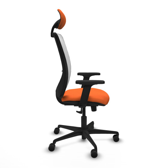 Zulema sincro malla blanca bali naranja brazos 2D base nailon cabecero fijo ruedas 65mm nailon