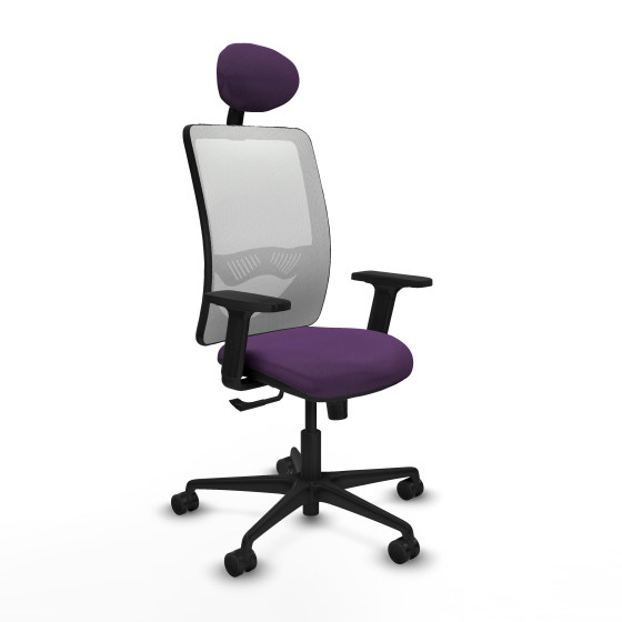 Zulema sincro malla blanca bali morado brazos 2D base nailon cabecero fijo ruedas 65mm nailon