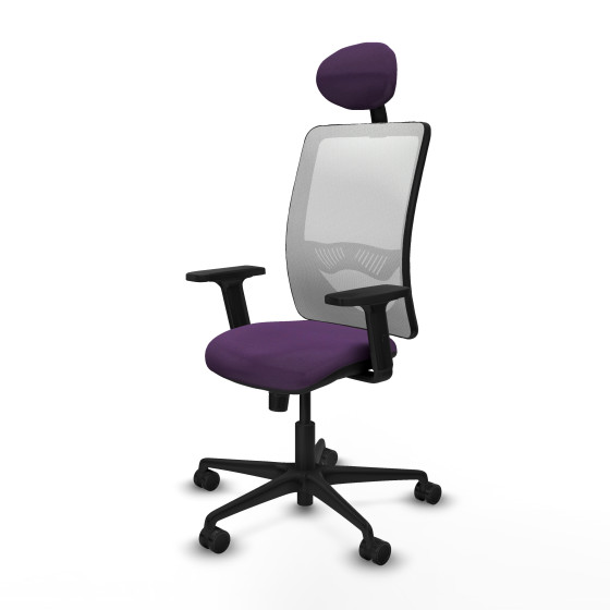 Zulema sincro malla blanca bali morado brazos 2D base nailon cabecero fijo ruedas 65mm nailon