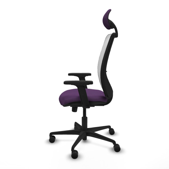 Zulema sincro malla blanca bali morado brazos 2D base nailon cabecero fijo ruedas 65mm nailon