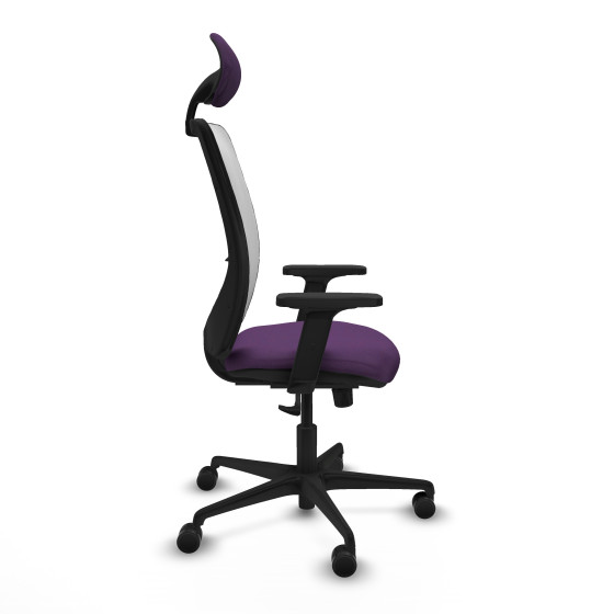Zulema sincro malla blanca bali morado brazos 2D base nailon cabecero fijo ruedas 65mm nailon