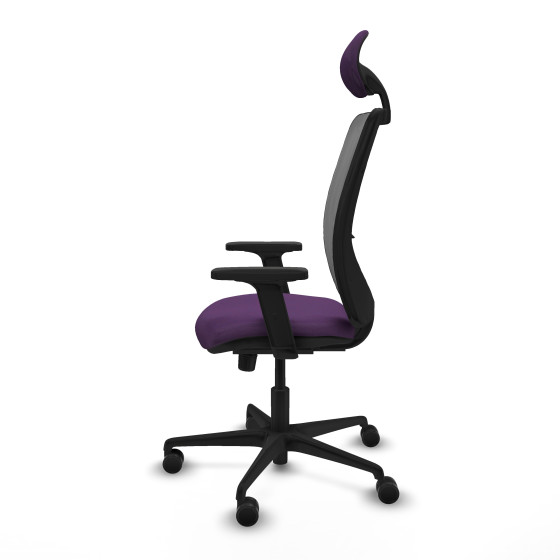 Zulema sincro malla gris bali morado brazos 2D base nailon cabecero fijo ruedas 65mm nailon