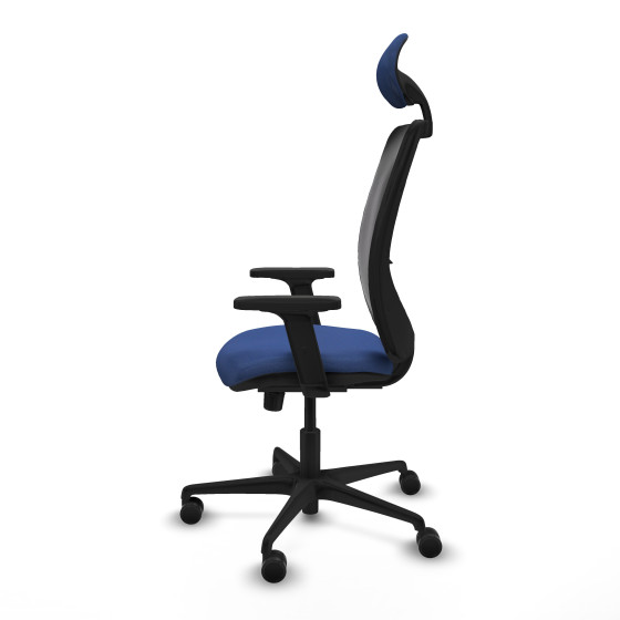 Zulema sincro malla negra bali azul marino brazos 2D base nailon cabecero fijo ruedas 65mm nailon