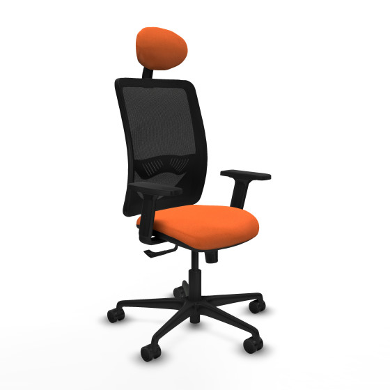Zulema sincro malla negra bali naranja brazos 2D base nailon cabecero fijo ruedas 65mm nailon