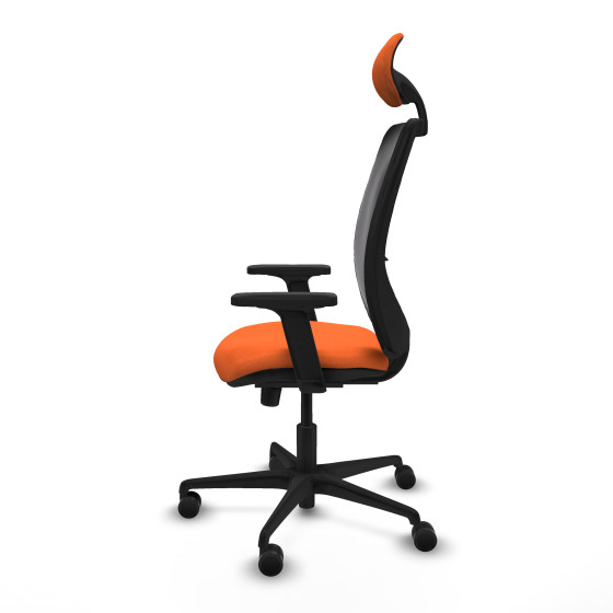 Zulema sincro malla negra bali naranja brazos 2D base nailon cabecero fijo ruedas 65mm nailon