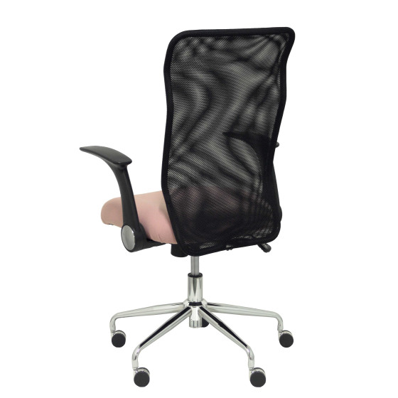 Silla Minaya respaldo malla negro asiento bali rosa pálido