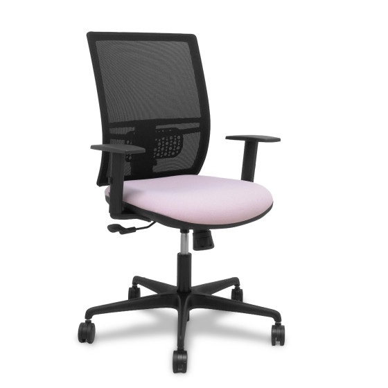 Silla Yunquera sincro malla negra bali rosa brazo regulable.