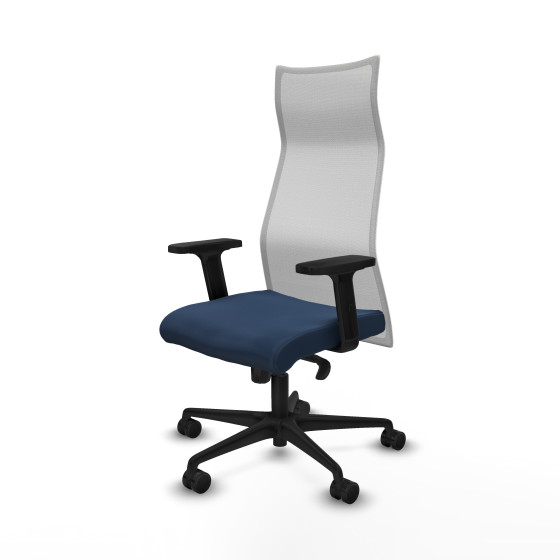 Albacete malla sincro malla blanca similpiel azul marino brazos 2D base nailon ruedas 65 mm nailon