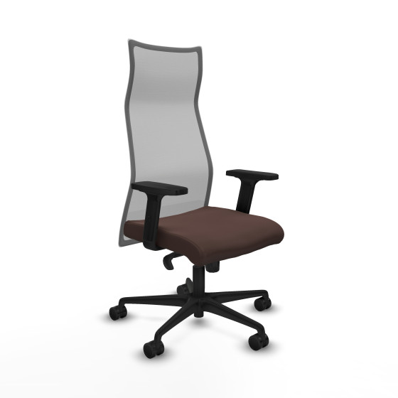 Albacete malla sincro malla gris similpiel marrón oscuro brazos 2D base nailon ruedas 65 mm nailon