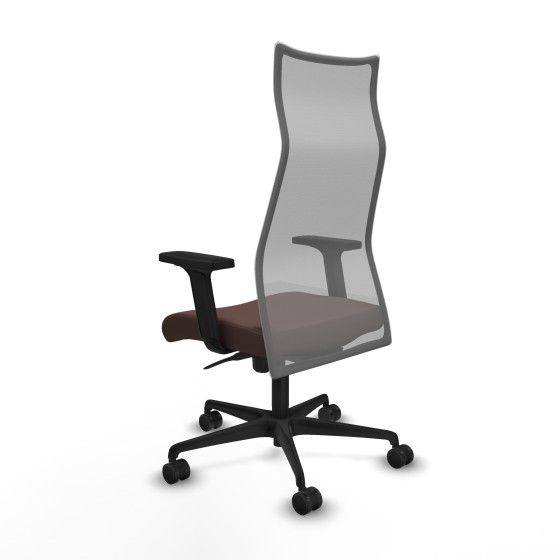 Albacete malla sincro malla gris similpiel marrón oscuro brazos 2D base nailon ruedas 65 mm nailon