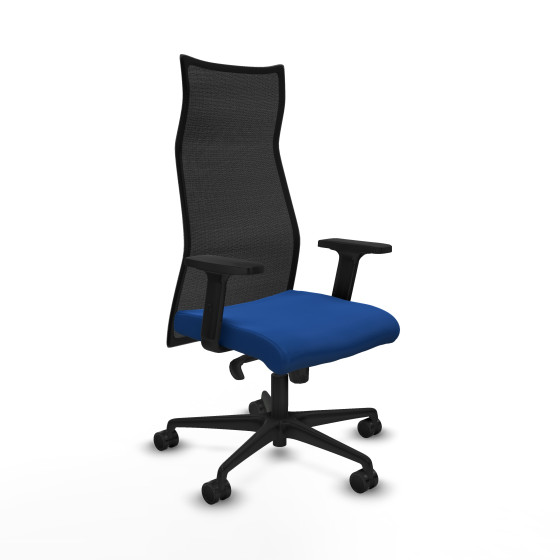 Albacete malla sincro malla negra similpiel azul brazos 2D base nailon ruedas 65 mm nailon